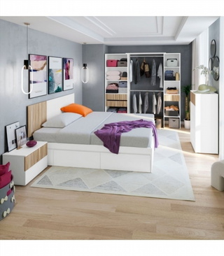 Cabecero con 2 Mesitas De Noche. Blanco Artik Y N