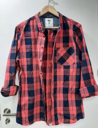 Camisa cuadros rojo coral y azul marino de Absott