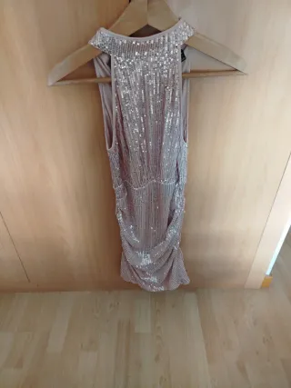 Vestido fiesta lentejuelas rosa y plateado