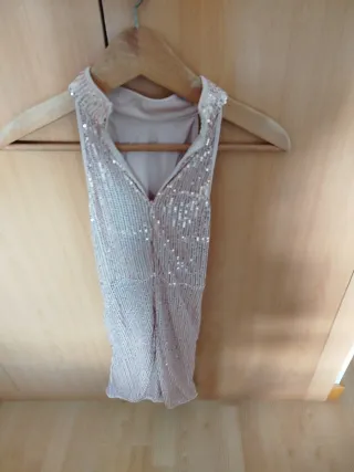 Vestido fiesta lentejuelas rosa y plateado