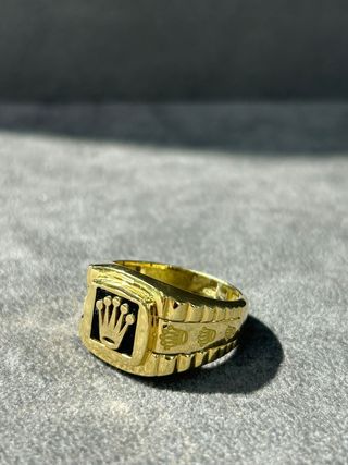 Anillo Sello Oro Estilo Rolex Corona