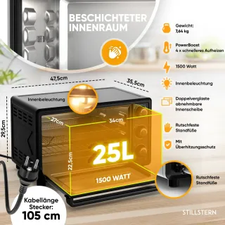 Horno eléctrico 25 l 1500 w STILLSTERN