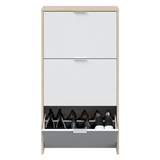 Zapatero 3 Trampones. Blanco Brillo y Roble