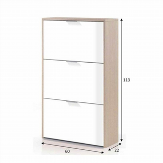 Zapatero 3 Trampones. Blanco Brillo y Roble