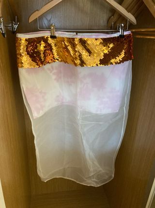 Falda Zara XL Seda Lentejuelas Doradas