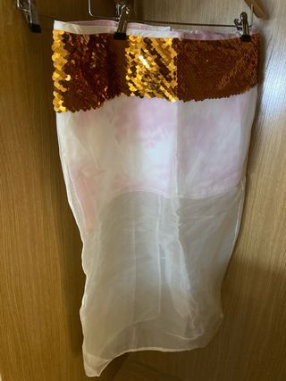 Falda Zara XL Seda Lentejuelas Doradas