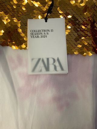 Falda Zara XL Seda Lentejuelas Doradas