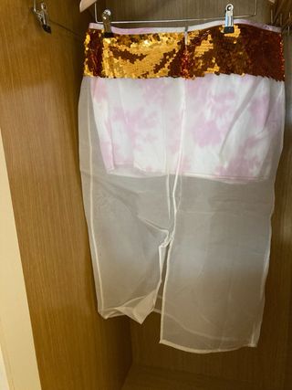 Falda Zara XL Seda Lentejuelas Doradas