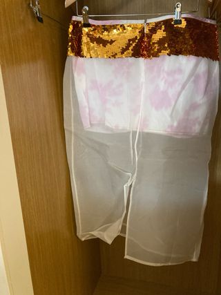 Falda Zara XL Seda Lentejuelas Doradas