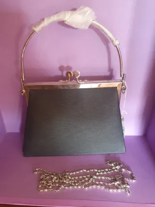 Bolso de mano mujer negro y plateado