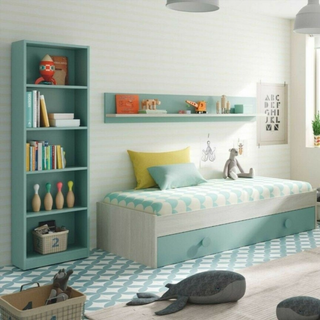 Cama Juvenil Nido. Blanco Alpes/Verde Acqua