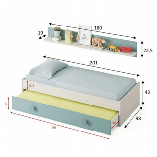 Cama Juvenil Nido. Blanco Alpes/Verde Acqua