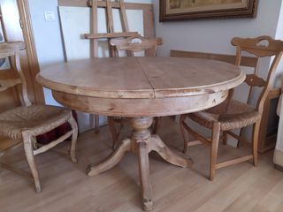 Mesa madera natural maciza de 120 mas 4 Sillas