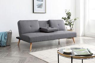 Sofá cama gris con posavasos, sin usar, NUEVO