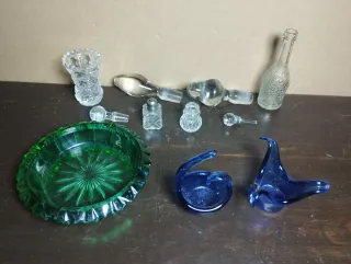 Cenicero cristal verde y tapones vidrio