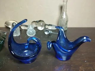 Cenicero cristal verde y tapones vidrio