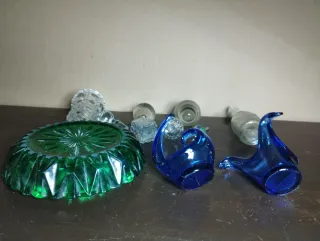 Cenicero cristal verde y tapones vidrio