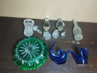 Cenicero cristal verde y tapones vidrio