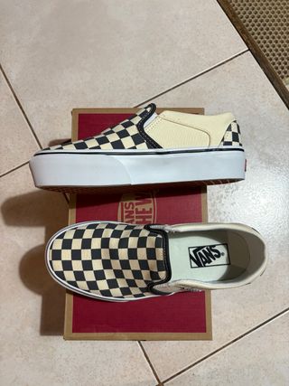 Vans Plataforma Checkerboard Beige/Negro