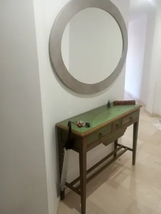 Espejo de pared redondo metal y madera