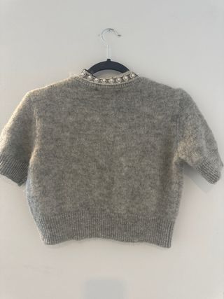 cárdigan de punto  Zara Lana Perlas Gris Talla S