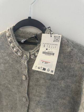 cárdigan de punto  Zara Lana Perlas Gris Talla S