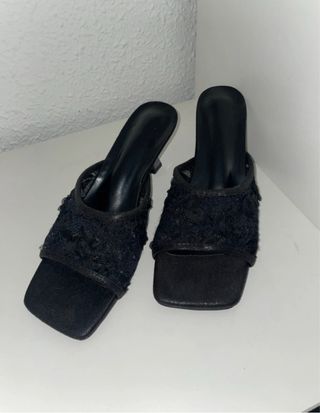 Sandalias Tacón Encaje Negro