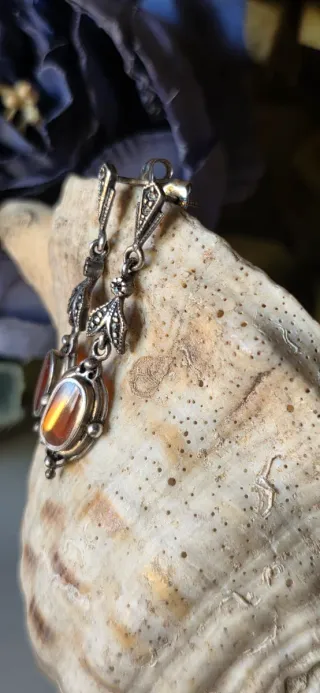 Pendientes Plata Ley Antiguos Óvalo Naranja