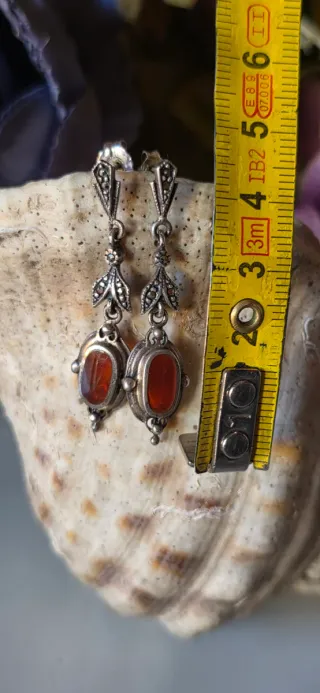 Pendientes Plata Ley Antiguos Óvalo Naranja