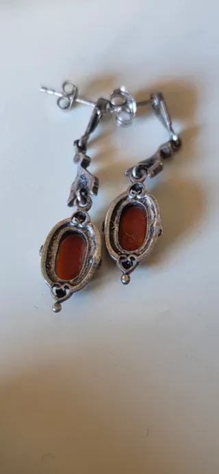 Pendientes Plata Ley Antiguos Óvalo Naranja