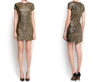 Vestido Mango Lentejuelas Negro y Dorado