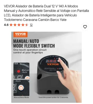 Aislador Batería Dual VEVOR 12V 140A