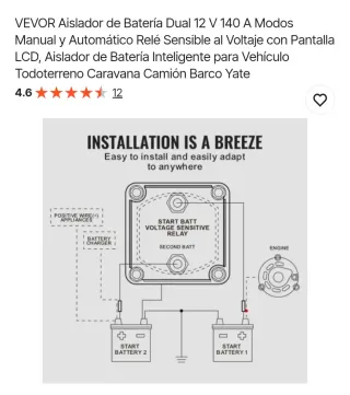Aislador Batería Dual VEVOR 12V 140A