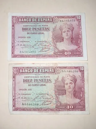 2 Billetes 10 Pesetas Banco de España 1935