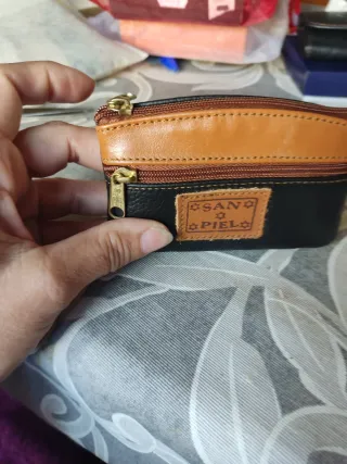 Monedero de piel San Piel negro y marrón