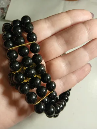 Collana girocollo perle nere e oro