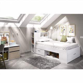 Cama Juvenil Compacta Lanka con Cabezal. Blanco