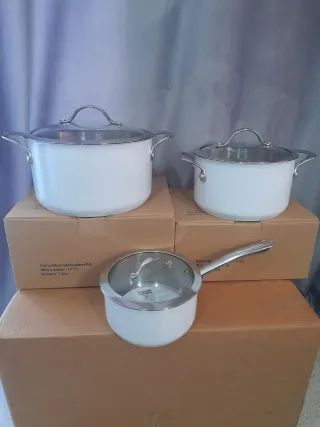 Batería Cocina Kuhn Rikon Blanca y Plateada