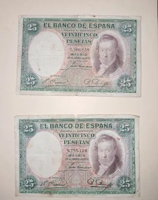2 Billetes 25 Pesetas Banco de España 1931