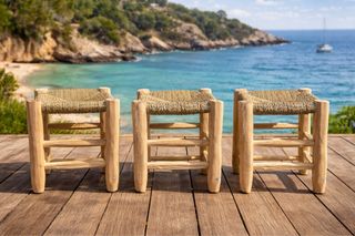 Taburete madera y yute hecho a mano Tamaño Grande