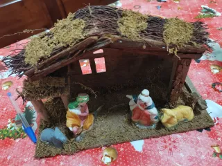 Grotta presepe vintage con 8 statuette