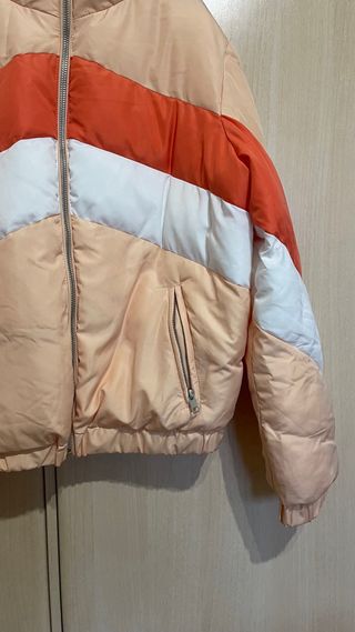 Chaqueta acolchada mujer beige y naranja