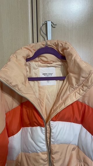 Chaqueta acolchada mujer beige y naranja