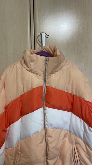 Chaqueta acolchada mujer beige y naranja