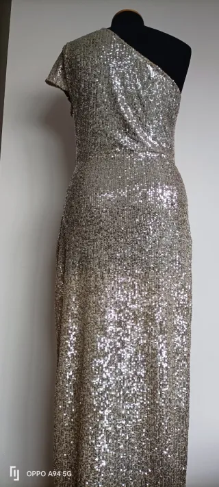 Abito lungo Zara monospalla paillettes oro/argento