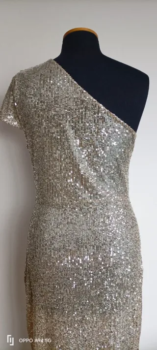 Abito lungo Zara monospalla paillettes oro/argento