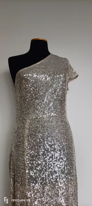 Abito lungo Zara monospalla paillettes oro/argento