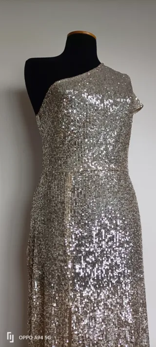 Abito lungo Zara monospalla paillettes oro/argento