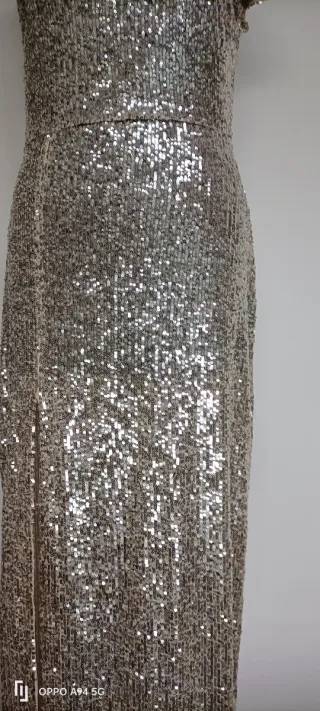 Abito lungo Zara monospalla paillettes oro/argento