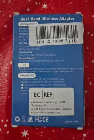 Adaptador WiFi USB ElecMoga 1300Mbps Dual Band